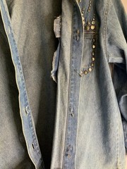 Vintage 80s Monique Denim Button Down Top Bedazzled Studded Size S 6P Acid Wash