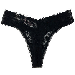 No Boundaries Thong Panties Black Floral Sheer Lace Size XS 1 Vintage