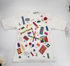 Vintage 90s Embroidered Beaded Candy Sweets Shirt Top sz M Cedars NOS Unique
