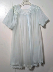 Vtg Shadowline Light Blue Nylon Lace Chiffon Robe Sheer Sz Large