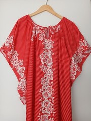Vintage Custom Made Caftan Bright Coral White Floral
