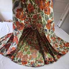 Vintage 60s Handmade Floral Full Skirt Green Rust Navy Folk XS