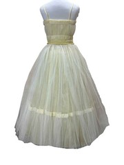 Vtg 50s Sz S Prom Dress Cupcake Yellow Satin 2 Layers White Net Tulle Dance Time