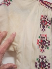 Vintage Hand Embroidered Romanian Folk Blouse Boho Ethnic Peasant Top White L/XL