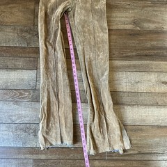 VTG JNCO Suede-Feel Jumpsuit Size M Tan Flare Leg Cap Sleeve Snap Front Y2K #36F