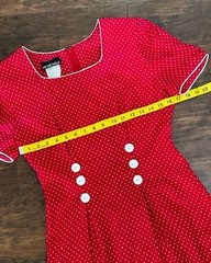 Vintage My Michelle Red Polka Dot Dress 7/8 Rockabilly Pinup Square Neck Midi