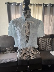 Vintage Donna Richards For Gilligan O’malley Blue Eyelet Trim Shawl Cover Collar