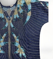 VTG 80s Boho Luxury Beaded Sequin Silk Blouse Blue Butterfly Art Deco Glam Top