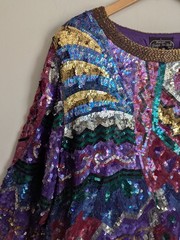 80s 90s Vintage Sequin Beaded Silk Top Art To Wear Cocktail Evening 2X Plus Glam