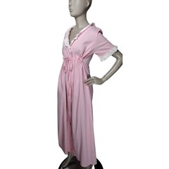 Vintage 50s Carol Brent Pink Candy Stripe Lace Belted Nightgown Robe House Dress