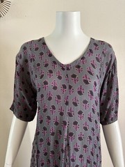 1990s Indian Block Print Rayon Gauze Tie Back Dress Grunge Floral Punk M 90s VTG
