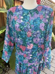 VTG Diane Freis 100% Silk Set of 2 Top & Skirt Vibrant Multicolor Beads Sequins