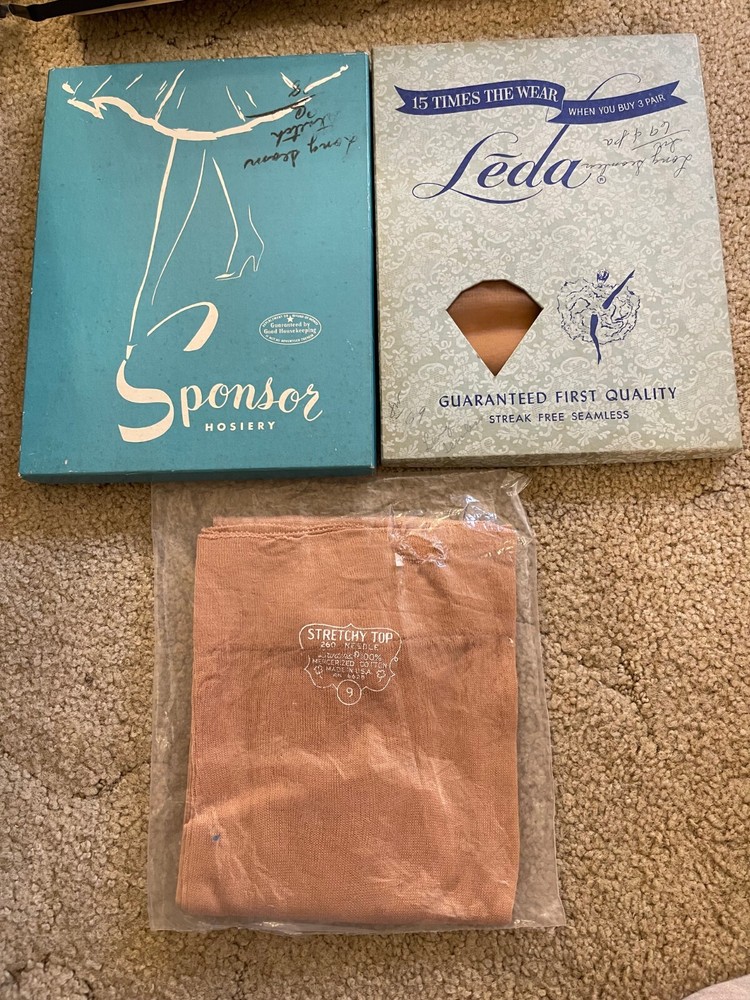 Three Vintage Hose Stockings Sponsor Hosiery, Leda & Misc LOOK AT PHOTOS
