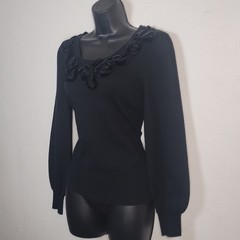 vintage 80s 90s velvet rosette balloon sleeve sweater sz m avant garde artsy