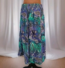 Vintage 80s Skirt Fritzi of California Midi Blue Green Abstract Size M Colorful