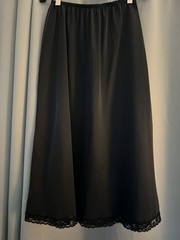 Vintage 80’s Sears 7/8 Midi Length Black Nylon Satin Slip Lace Trim Small