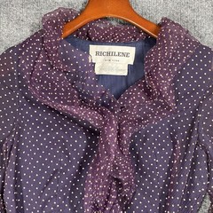VINTAGE 70s Richilene Dress Small Ruffle Chiffon Maxi Gown Polka Dot Saks Fifth