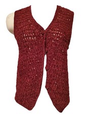 Vintage Evan Picone Vest Chunky Loose Knit 80’s New W/ Tag Button Burgundy Wine
