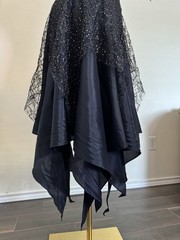 Vintage Nuance Black Lace Metallic Dot Puff Sleeve Dress Made in USA XS