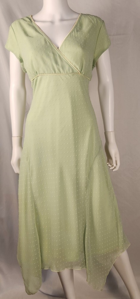 80s Jody California Green Swiss Dot Chiffon Cottage/Fairy/Romantic Dress 13/14