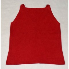 Vintage Knit Tank Top White Stag Size M 90s Red Ramie Cotton Stretch V-Neck