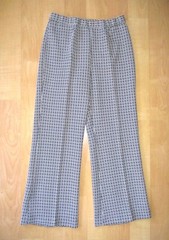Vtg 60s 70s Mod Black Textured Basketweave Poly Hi Waist Wide Flare Pants 30 in.
