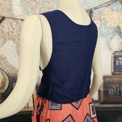 Vintage 1970s Vest Top Sleeveless Button Front Red White Blue Americana