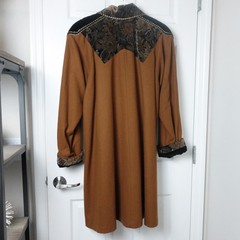 Portrait Vintage Tapestry Trim Overcoat Oversized Brown Wool Blend Western USA