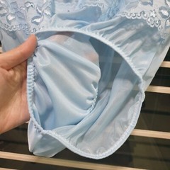 Vintage Sheer Nylon Panty Blue Sissy Floral Lace Granny Brief Size 8 Hip 39-43″