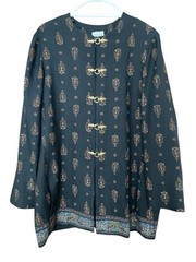 Vintage 80’s R&M Richards Women’s Black Tunic Top Elaborate Gold Front Hooks 16