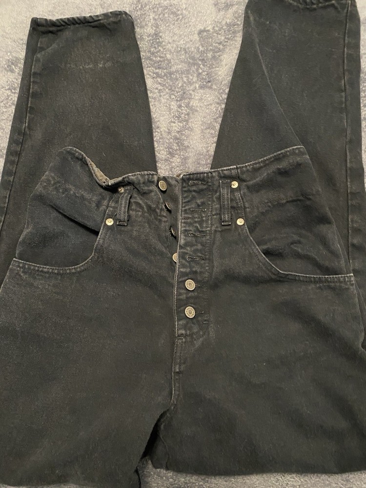 Vintage Retro Bonjour High-Waisted Black Jeans 80’s Grunge Rocker 7/8