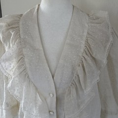 Vintage Dress Women Small Medium MIDI Floral Creamy White Cottage Edwardian Lace