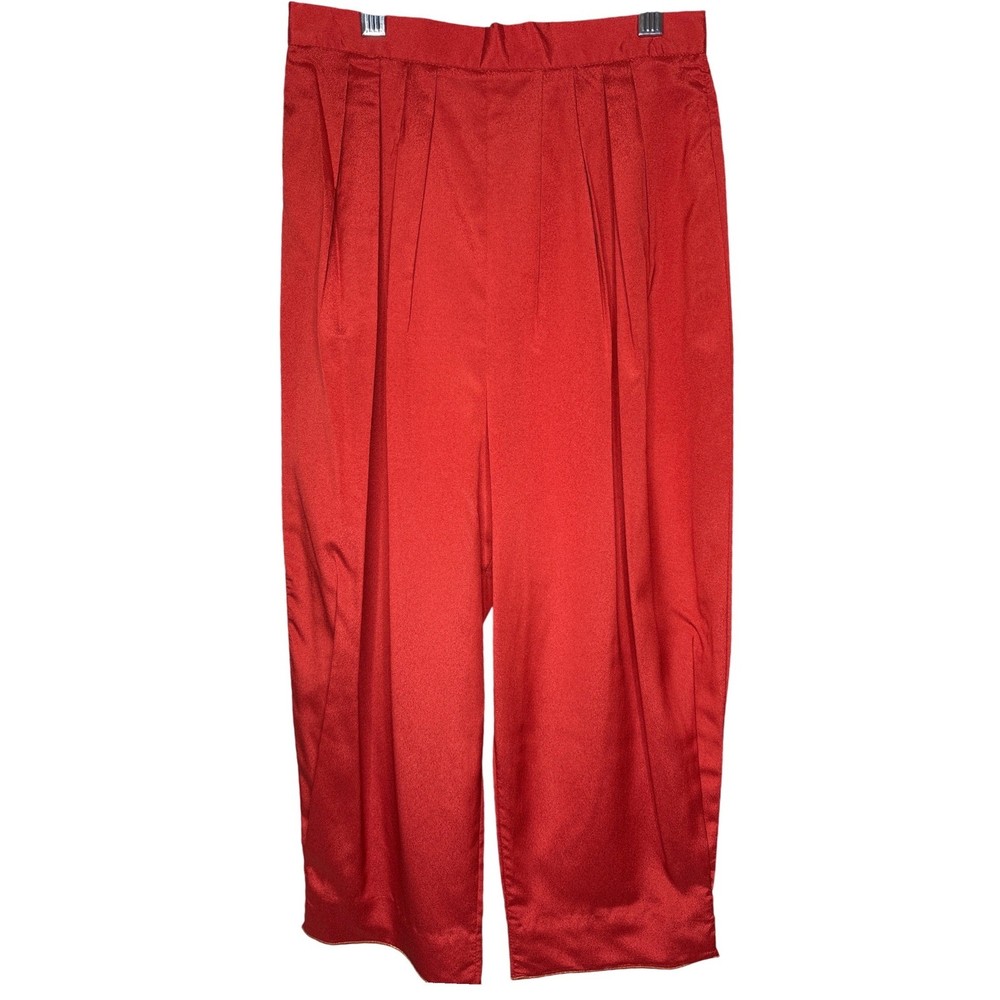 VTG 70s Patty Woodard x Saks Women Red Gaucho Culottes Sz 6 Disco Pleated Silky