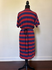 Diplomat 1980s Vintage Red/Blue Striped Shift Dress, Polyester/Cotton, Medium