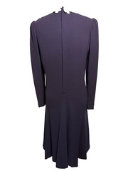 VINTAGE 1950s Custom Made Navy Blue Crepe Dress w Applied Celluloid Flowers – 14