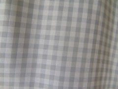 1970s Blouse -M- Gray/White Gingham Check-Lace Trim-VG-VICTORIAN LOOK- SALE