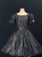 Vintage fit & flare dress lot, red black lace white square dance, pettipants M