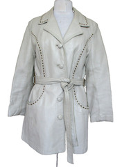 Vintage 24K Leather Dan Di Modes Coat Off White Leather Taupe Stitching S/M