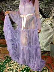 VTG SILKY PURPLE SEE THRU SHEER LAYERS BELL SWEEP NEGLIGEE NIGHTGOWN SISSY OSFM