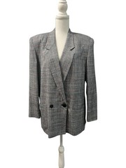 VTG Amanda Smith Gray Glen Plaid Check Tweed Blazer Shoulder Pads Sz 14