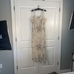 Vtg 90’s R+M Richards Maxi Dress 16 Cream Floral Boho Fairy Assymetric Coquette