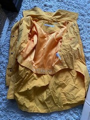 Vintage Perry Ellis Jacket Rain Coat Mustard Yellow Marigold Spellout Womens XS