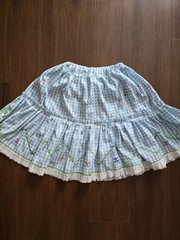 Vintage Handmade Blue Gingham Skirt w/ Embroidery Juniors Teen 20″ – 22″ Waist