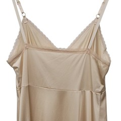 Vintage 90s Nude Silk Satin Midi Slip Dress Lace Hem Neutral Coquette 34 Small