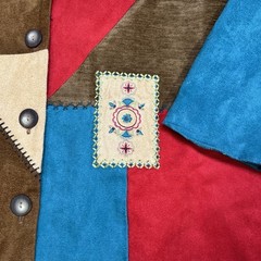 Vintage Koret Patchwork Blazer Jacket Embroidered Small Faux Suede Aztec