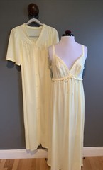 Vtg SHADOWLINE Nylon Satiny Silky Nightgown Peignoir Robe Long SET 2pc Medium