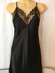 Vtg SATIN Long Nightgown Shiny Black Maxi Gown Small Undercover Wear Polyester