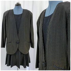 Vintage BGB Ltd.Jacket & Dress in Black w Brown Pinstripes/Dots Size 10/12