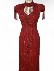 Vintage RARE 1980s Silk Heavily Beaded Sequin Dress Prom Pageant Gown Sz L