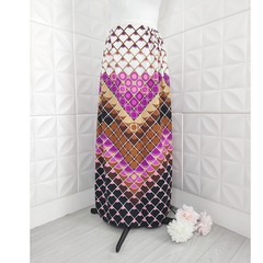 60s-70s Mod Psychedelic Maxi Skirt Purple Geometric Diamond Print Vintage Boho M